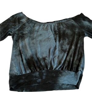 INC International Concepts size XL blue tie dye top on / off shoulder banded hem